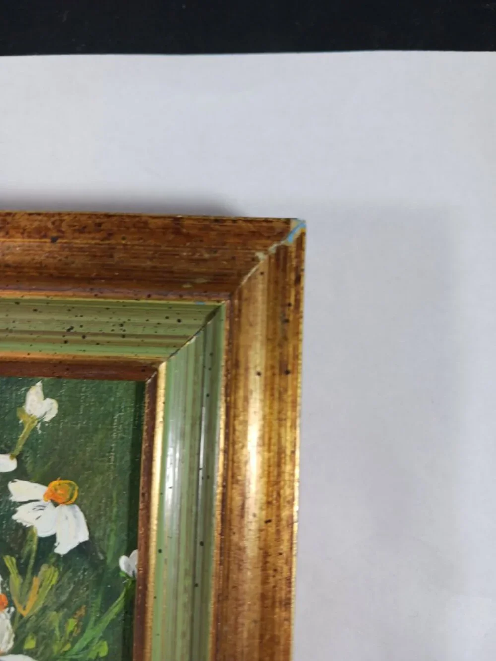 Vintage Oil Painting Daisy By Rene Small Framed Wall Decor